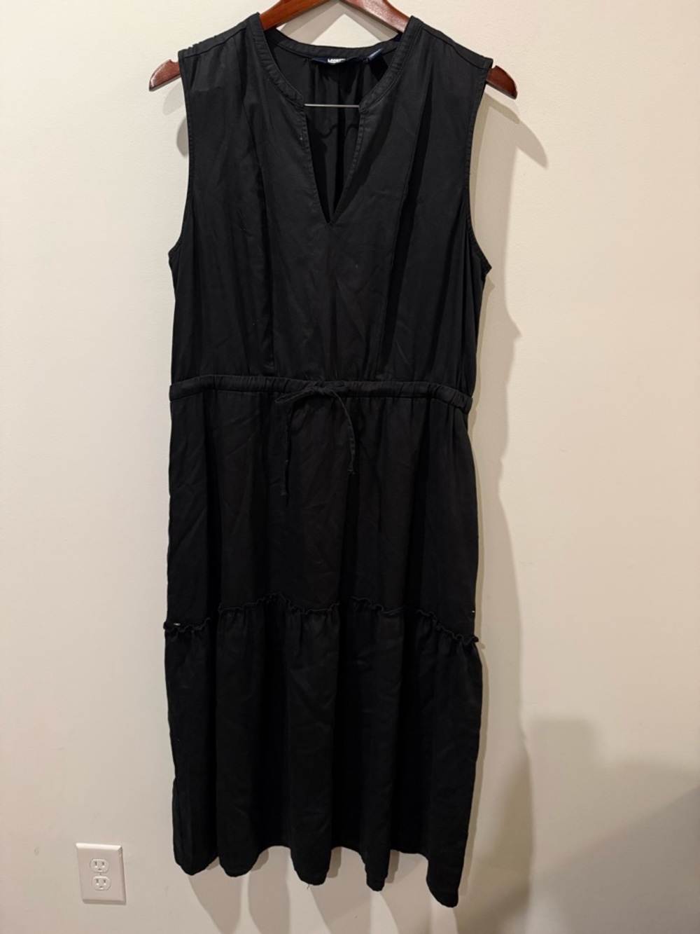 Sleeveless Black Tie-Waist Midi Dress Size L